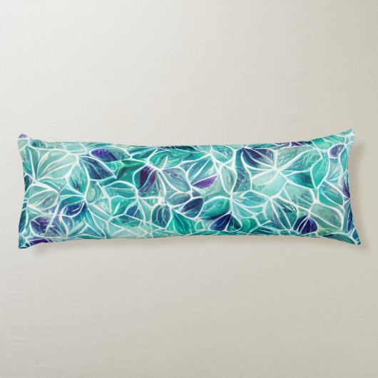 Jewel Blues Leaf Pattern Lichaamskussen (Achterkant)
