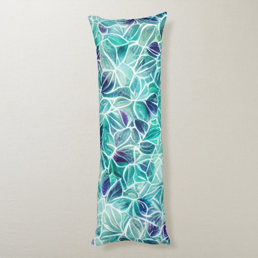 Jewel Blues Leaf Pattern Lichaamskussen (Achterkant (Verticaal))