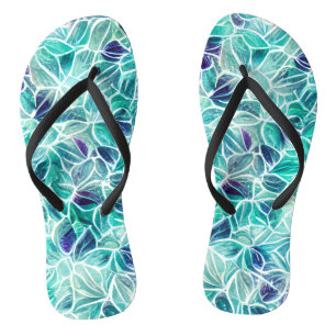 Jewel Blues Leaf Pattern Teenslippers