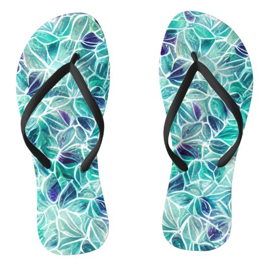 Jewel Blues Leaf Pattern Teenslippers (Voetbed)
