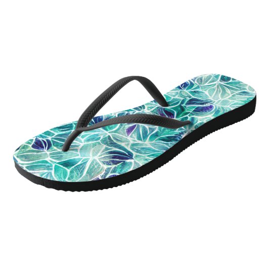 Jewel Blues Leaf Pattern Teenslippers (Schuin)