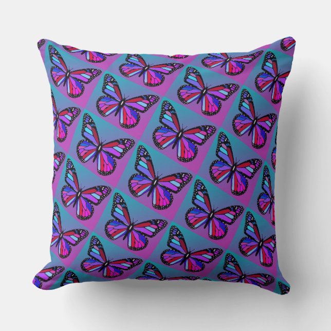 Jewel Butterflies in Purple and Blue Pattern Kussen (Voorkant)