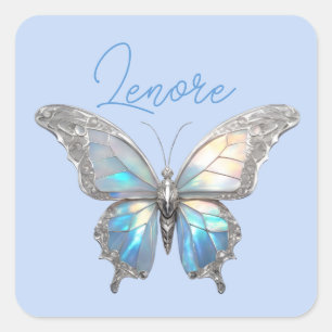 Jewel Butterfly Opal en Zilver Vierkante Sticker