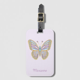 Jewel Butterfly Paarse Blauw Goud Bagagelabel