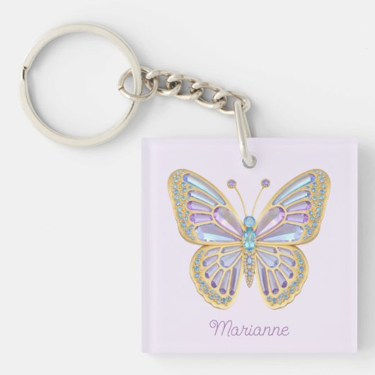 Jewel Butterfly Paarse Blauw Goud Sleutelhanger (Voorkant)