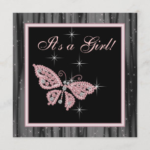 Jewel Butterfly Roze Black Baby Girl Shower Kaart