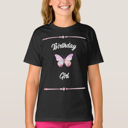 Jewel Butterfly Verjaardag T-shirt - Zwart (Voorkant)