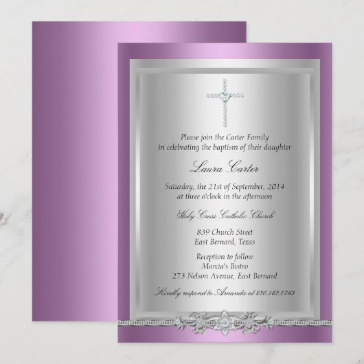 Jewel Cross Baptism/Christening Uitnodiging (Voorkant / Achterkant)