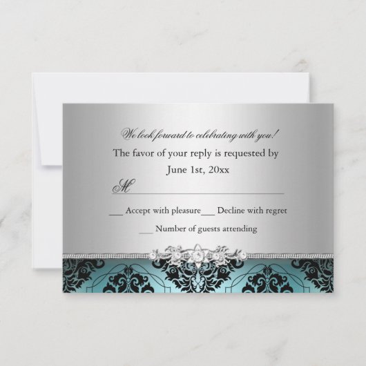 Jewel Damask Blauwgroen & Silver RSVP (Voorkant)