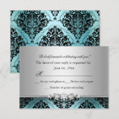 Jewel Damask Blauwgroen & Silver RSVP (Voorkant / Achterkant)
