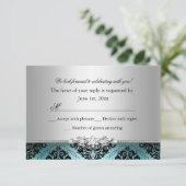 Jewel Damask Teal & Silver RSVP Kaartje (Staand voorkant)