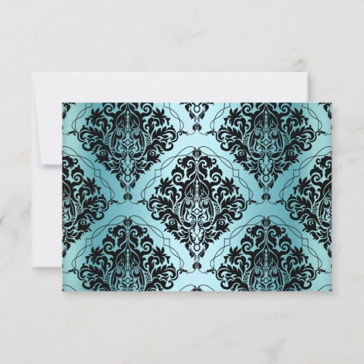 Jewel Damask Teal & Silver RSVP Kaartje (Achterkant)
