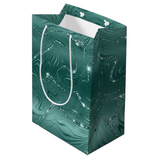 Jewel Emerald Groen Glitterig Glitter Medium Cadeauzakje (Achterkant Gekanteld)