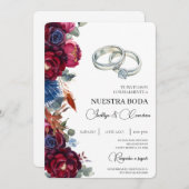 Jewel Floral Spaanse bruiloft uitnodiging (Voorkant / Achterkant)