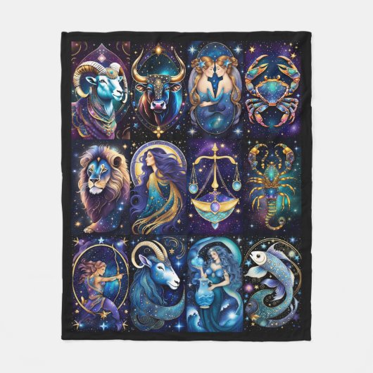 Jewel Galaxy Zodiac Fleece Deken (Voorkant)
