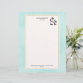  Jewel gekleurde Butterflies op Mint Green Briefhoofd Sjabloon (Staand voorkant)
