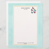  Jewel gekleurde Butterflies op Mint Green Briefhoofd Sjabloon (Voorkant / Achterkant)