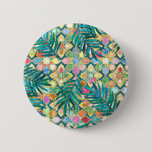 Jewel-getonde Marokkaanse patroon met palmbladeren Ronde Button 5,7 Cm