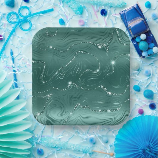 Jewel Green Emerald Glittery Glitzy Papieren Bordje (Feest)