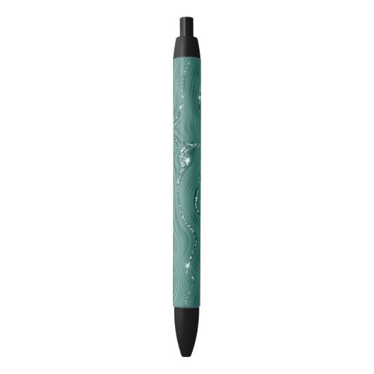Jewel Green Emerald Glittery Glitzy Zwarte Inkt Pen (Voorkant Verticaal)