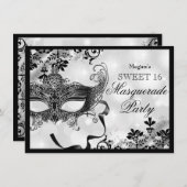 Jewel Masker & Damask Silver Masquerade Sweet 16 Kaart (Voorkant / Achterkant)