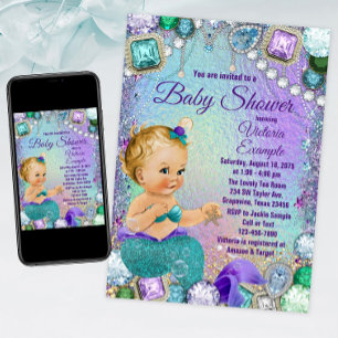 Jewel Meermin Blonde Meermin Baby Shower Kaart