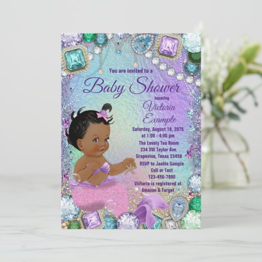 Jewel Mermaid African Mermaid Pink Baby shower Kaart (Staand voorkant)