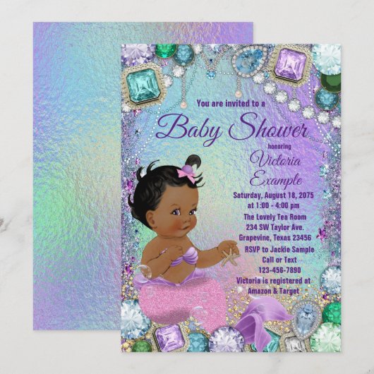 Jewel Mermaid African Mermaid Pink Baby shower Kaart (Voorkant / Achterkant)