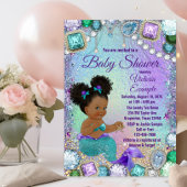 Jewel Mermaid Afro Hair Baby shower Kaart