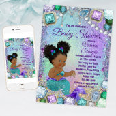 Jewel Mermaid Afro Hair Baby shower Kaart