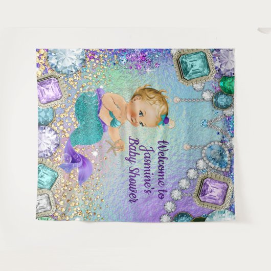 Jewel Mermaid Baby shower Achtergrond Banner Wandkleed (Voorkant (horizontaal))