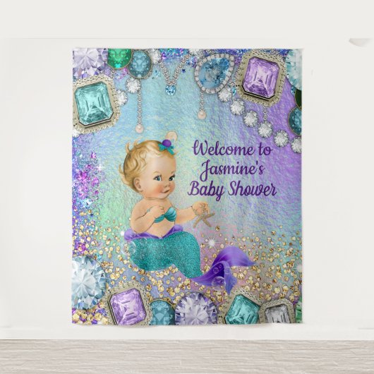 Jewel Mermaid Baby shower Achtergrond Banner Wandkleed (Voorkant)