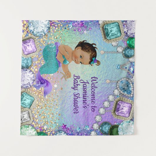 Jewel Mermaid Baby Shower Achtergrond Wandkleed (Voorkant (horizontaal))