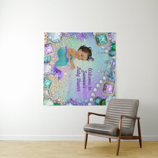 Jewel Mermaid Baby Shower Achtergrond Wandkleed (In Situ (horizontaal))