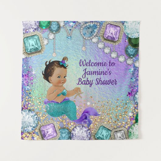 Jewel Mermaid Baby Shower Achtergrond Wandkleed (Voorkant)