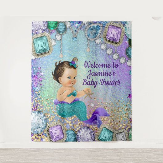Jewel Mermaid Baby shower Banner Wandkleed (Voorkant)