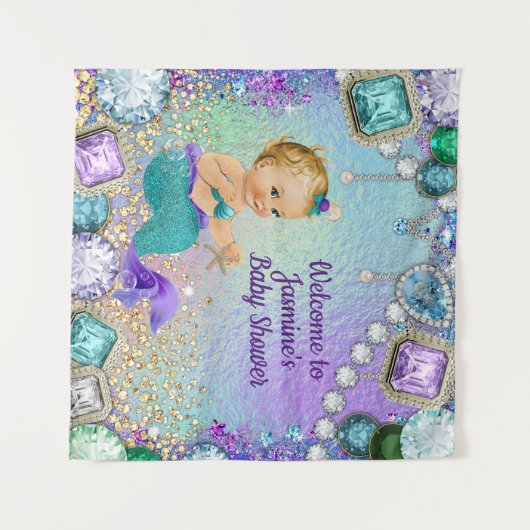 Jewel Mermaid Baby shower Banner Wandkleed (Voorkant (horizontaal))