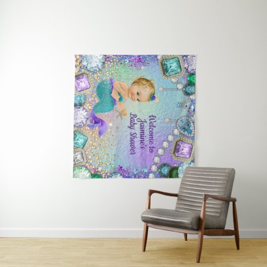 Jewel Mermaid Baby shower Banner Wandkleed (In Situ (horizontaal))