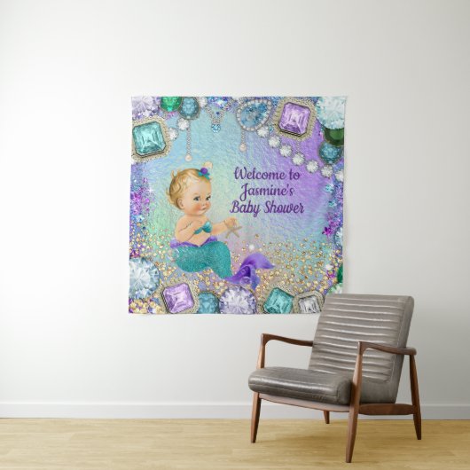 Jewel Mermaid Baby shower Banner Wandkleed (In situ)