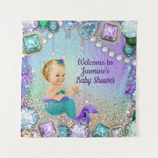 Jewel Mermaid Baby shower Banner Wandkleed (Voorkant)