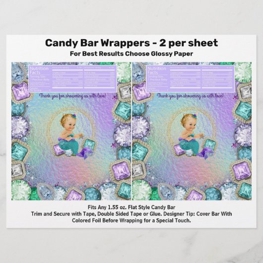 Jewel Mermaid Baby shower Snoep Bar wrappers Flyer (Voorkant)