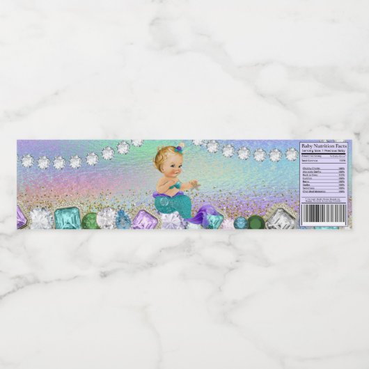 Jewel Mermaid Baby shower Waterfles Etiket (Enkel label)