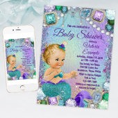 Jewel Mermaid Blond Mermaid Baby shower Kaart