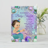 Jewel Mermaid Brunette Mermaid Baby shower Kaart (Staand voorkant)
