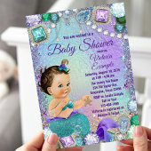 Jewel Mermaid Brunette Mermaid Baby shower Kaart