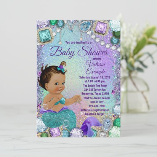 Jewel Mermaid Etnische Mermaid Baby shower Kaart (Staand voorkant)