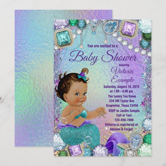Jewel Mermaid Etnische Mermaid Baby shower Kaart (Voorkant / Achterkant)