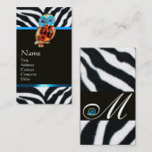 JEWEL OWL BLUE BLACK WHITE ZEBRA FUR MONOGRAM VISITEKAARTJE (Voorkant / Achterkant)