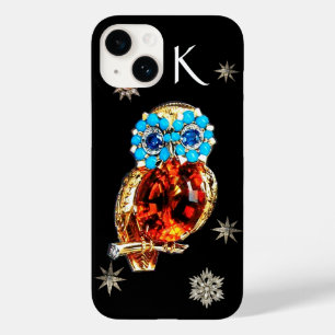 JEWEL OWL, DIAMOND STARS, Gold, Blue Turquoise, To Case-Mate iPhone 14 Hoesje