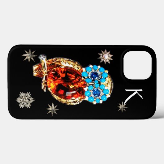 JEWEL OWL, DIAMOND STARS, Gold, Blue Turquoise, To Case-Mate iPhone Case (Achterkant (horizontaal))